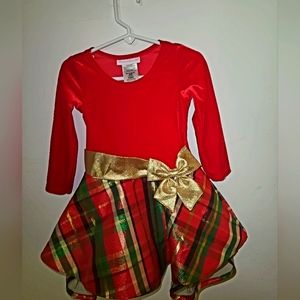 BONNIE JEAN toddler Girl Velvet Bodice to Plaid Skirt Dress, 2T